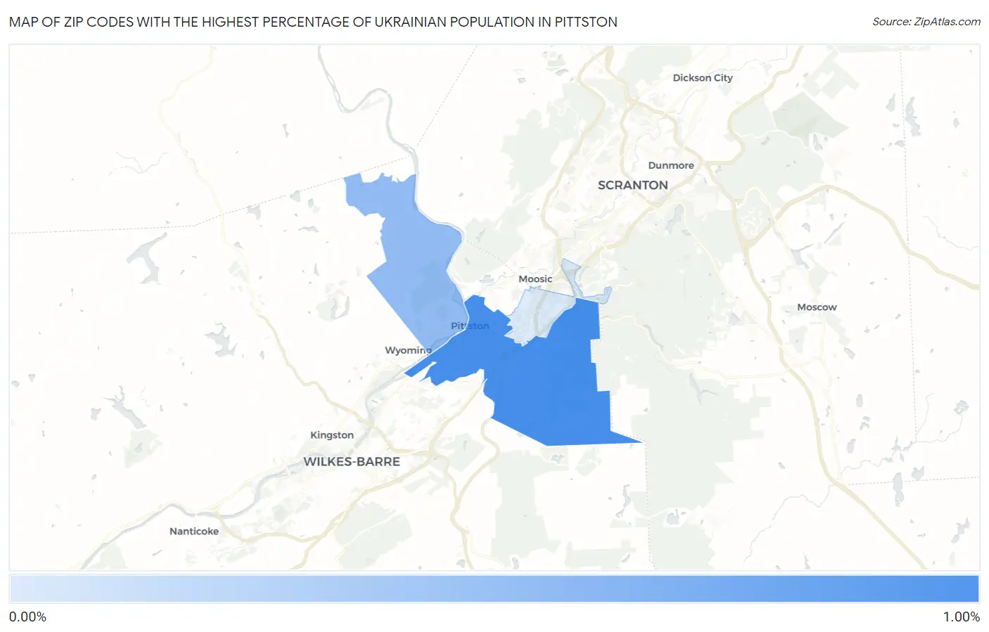 Zip Codes with the Highest Percentage of Ukrainian Population in Pittston Map