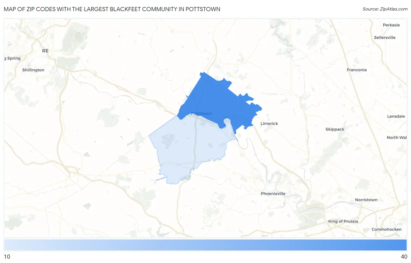 Zip Codes with the Largest Blackfeet Community in Pottstown Map