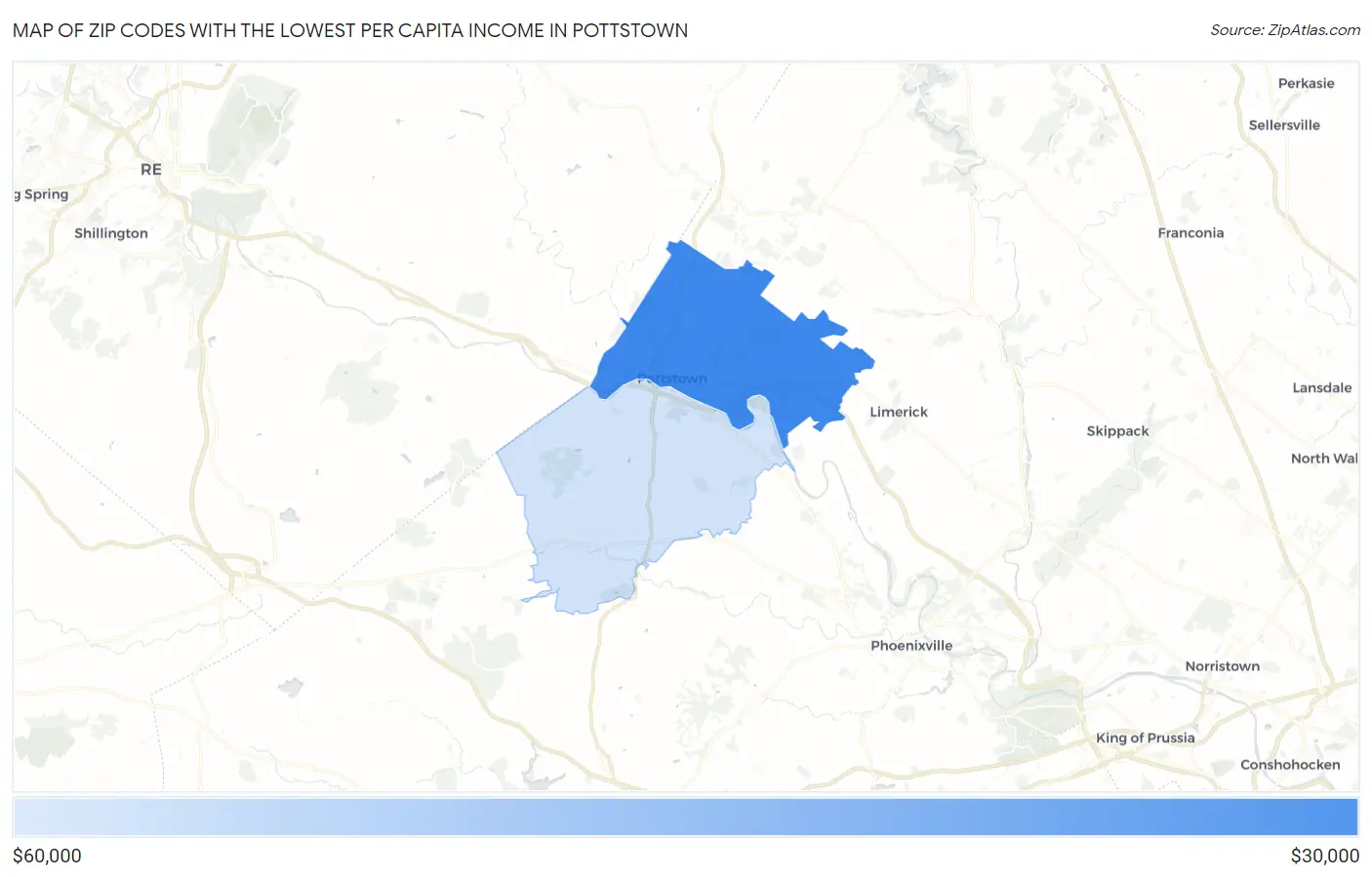 Zip Codes with the Lowest Per Capita Income in Pottstown Map