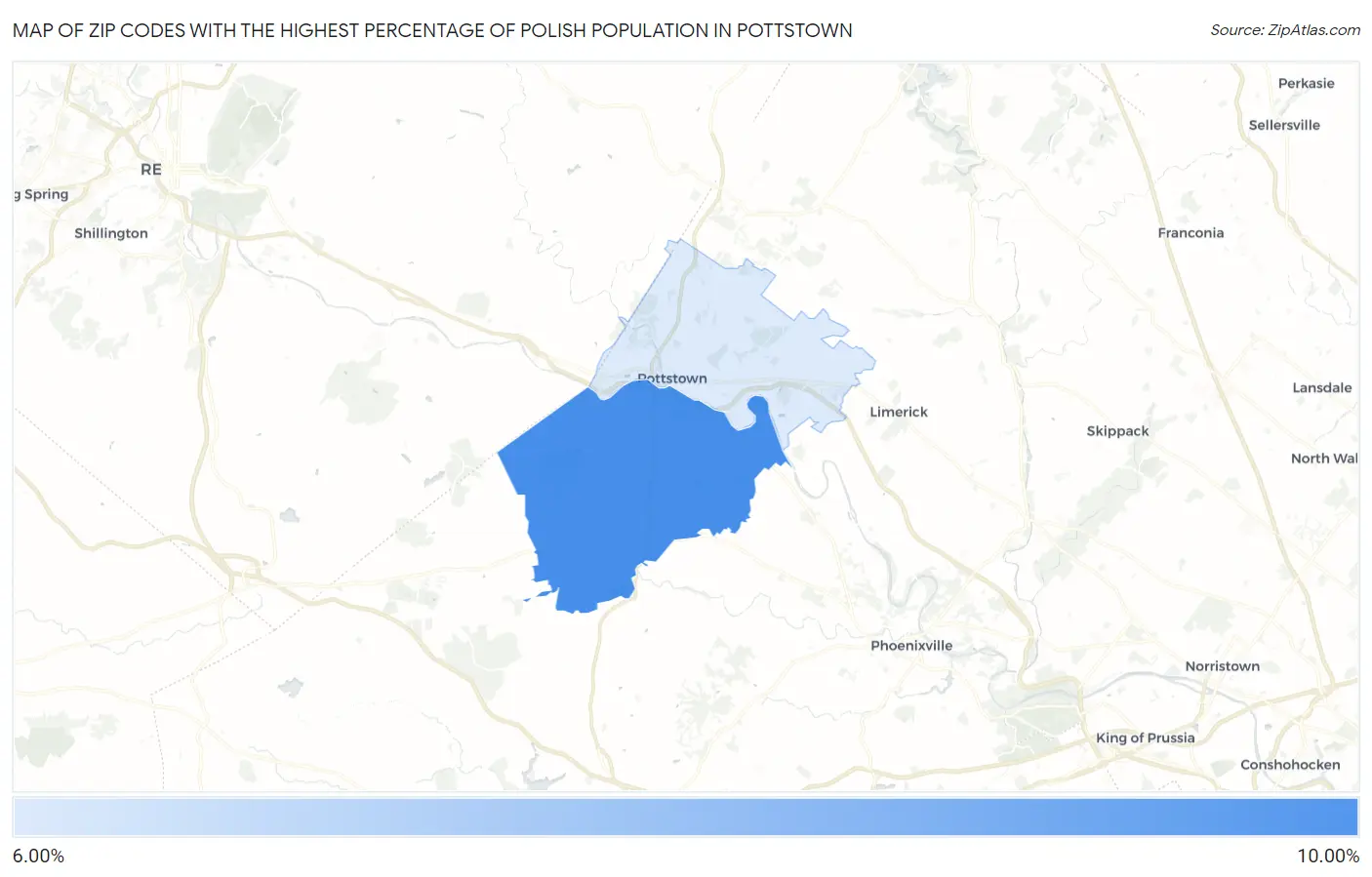 Zip Codes with the Highest Percentage of Polish Population in Pottstown Map