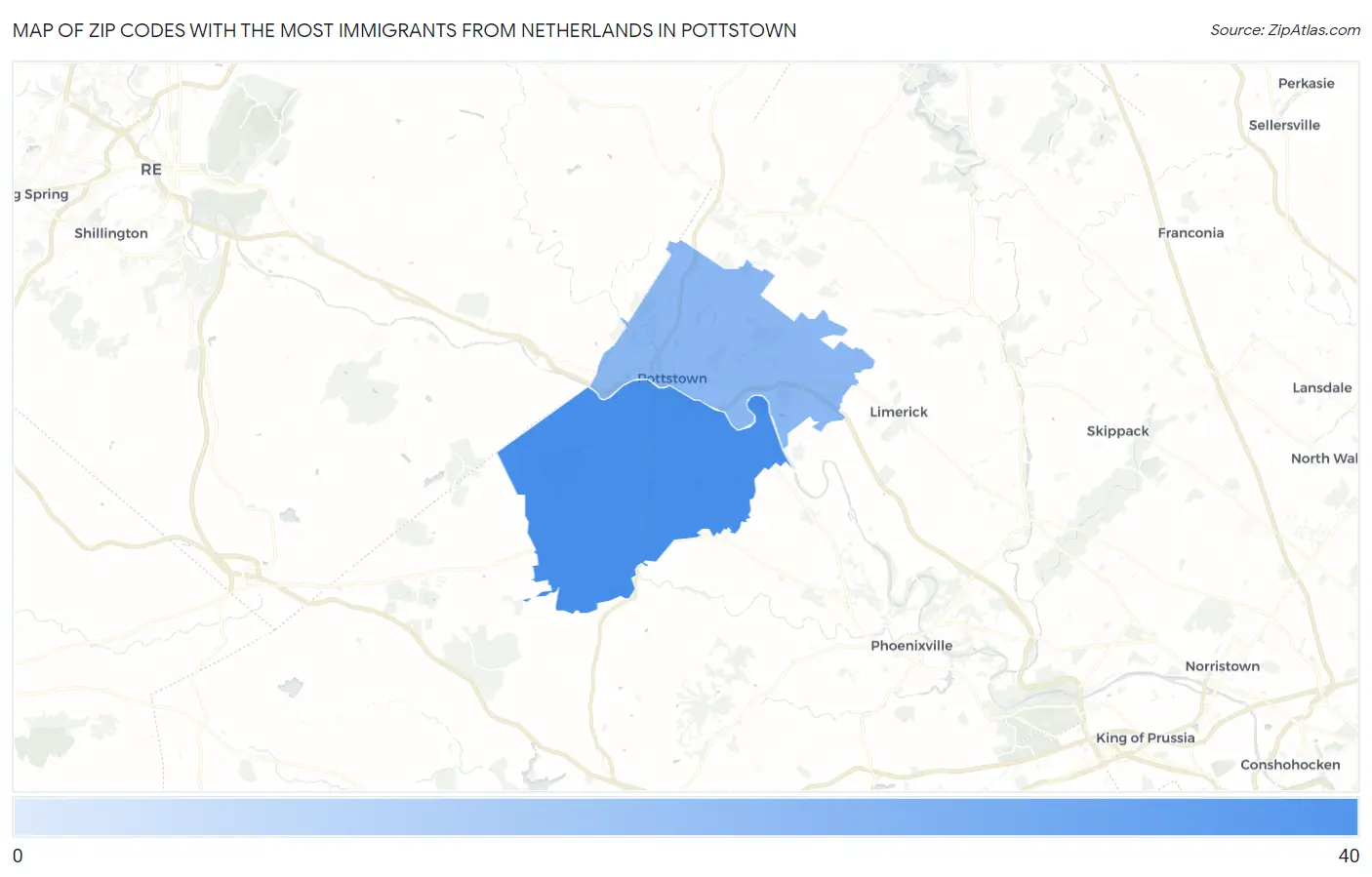 Zip Codes with the Most Immigrants from Netherlands in Pottstown Map