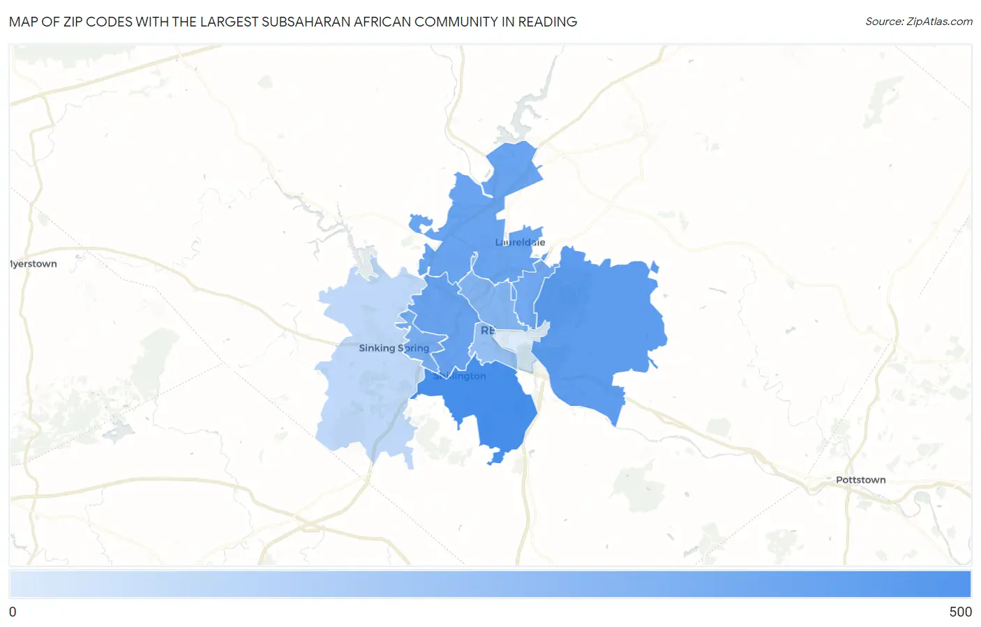 Zip Codes with the Largest Subsaharan African Community in Reading Map
