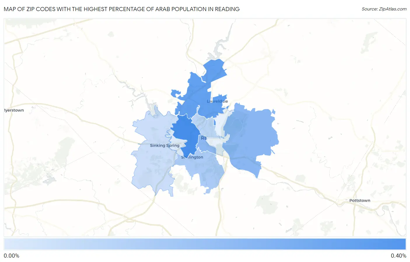Zip Codes with the Highest Percentage of Arab Population in Reading Map