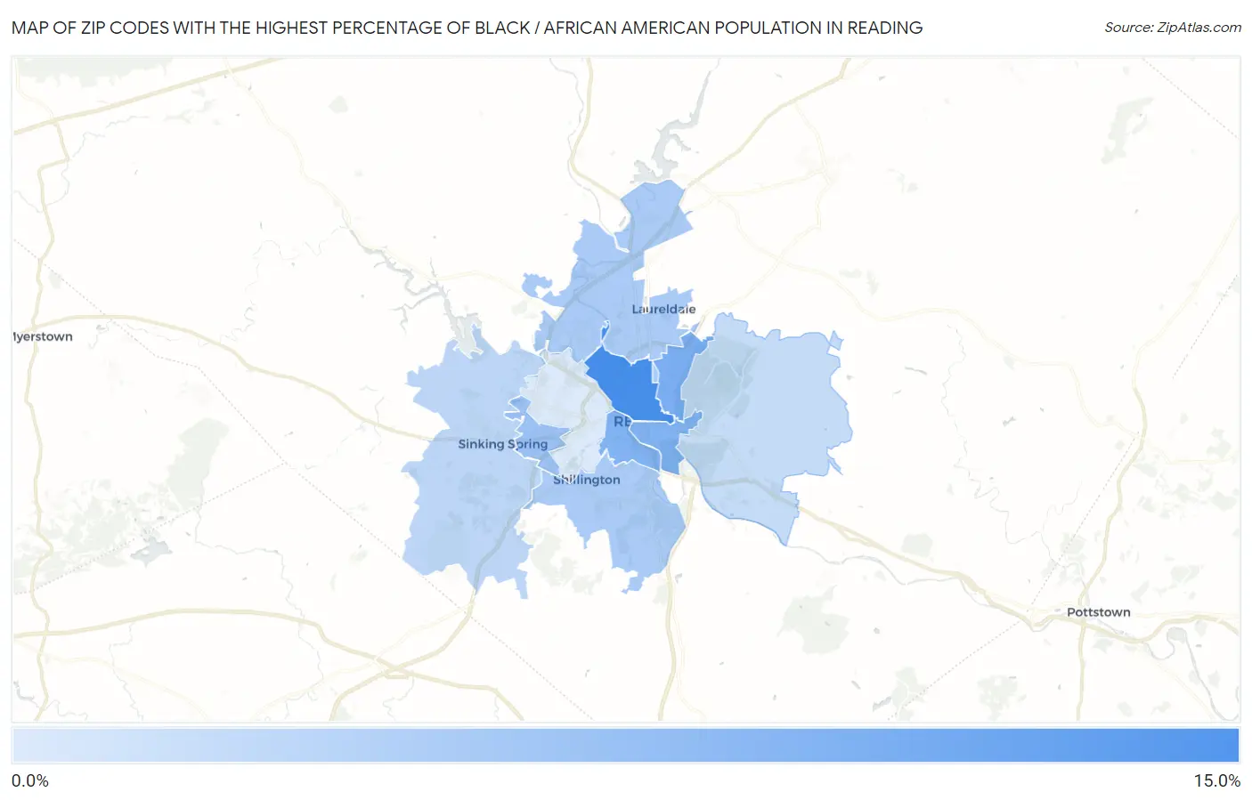 Zip Codes with the Highest Percentage of Black / African American Population in Reading Map