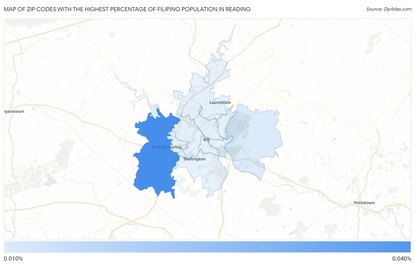 Zip Codes with the Highest Percentage of Filipino Population in Reading Map