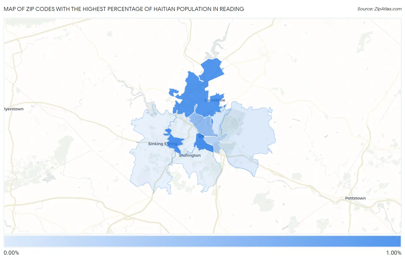 Zip Codes with the Highest Percentage of Haitian Population in Reading Map