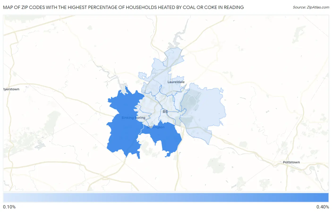 Zip Codes with the Highest Percentage of Households Heated by Coal or Coke in Reading Map