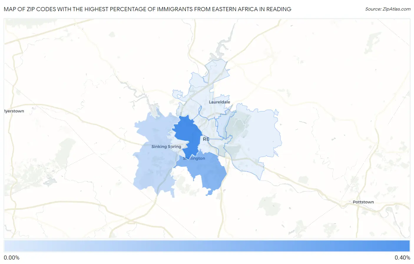 Zip Codes with the Highest Percentage of Immigrants from Eastern Africa in Reading Map
