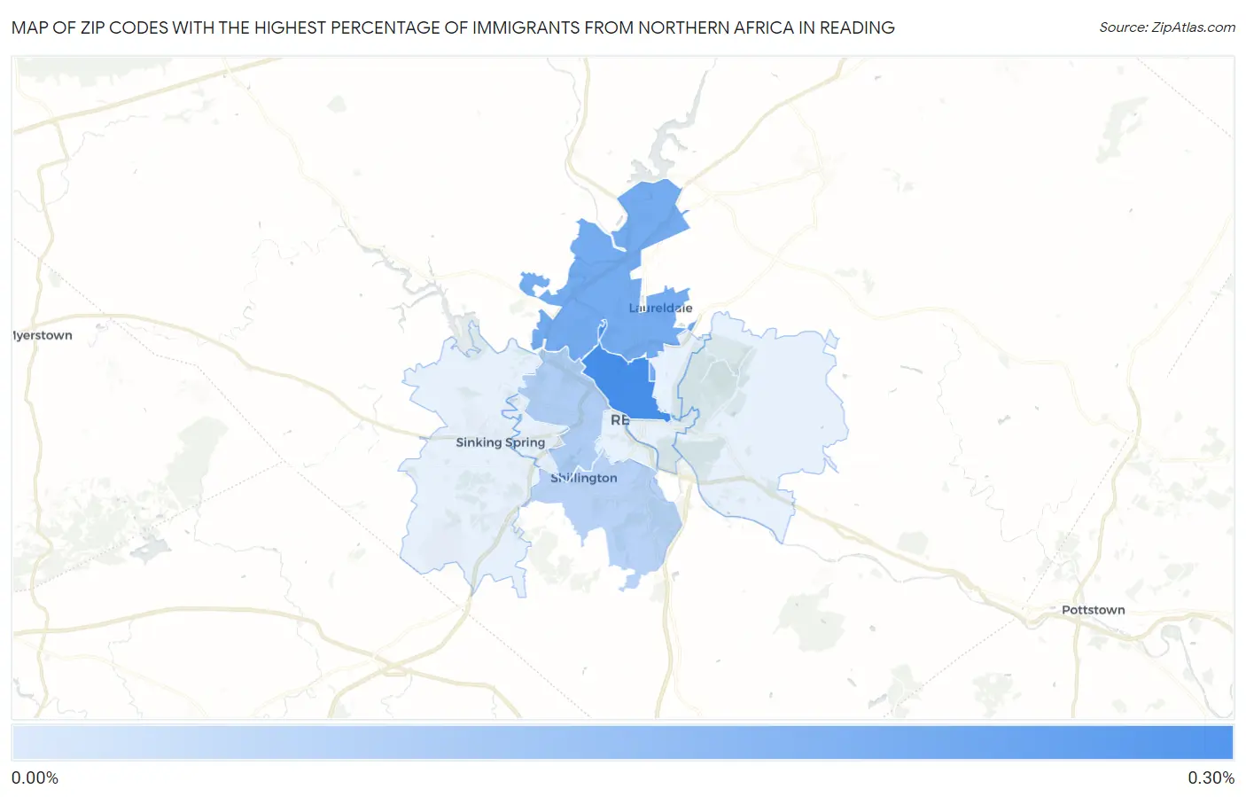 Zip Codes with the Highest Percentage of Immigrants from Northern Africa in Reading Map