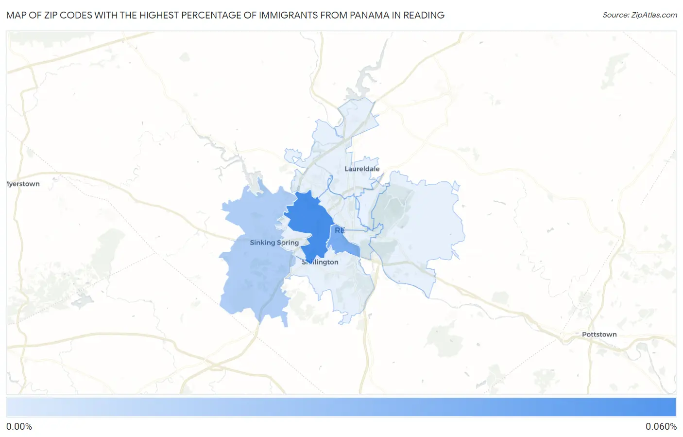 Zip Codes with the Highest Percentage of Immigrants from Panama in Reading Map