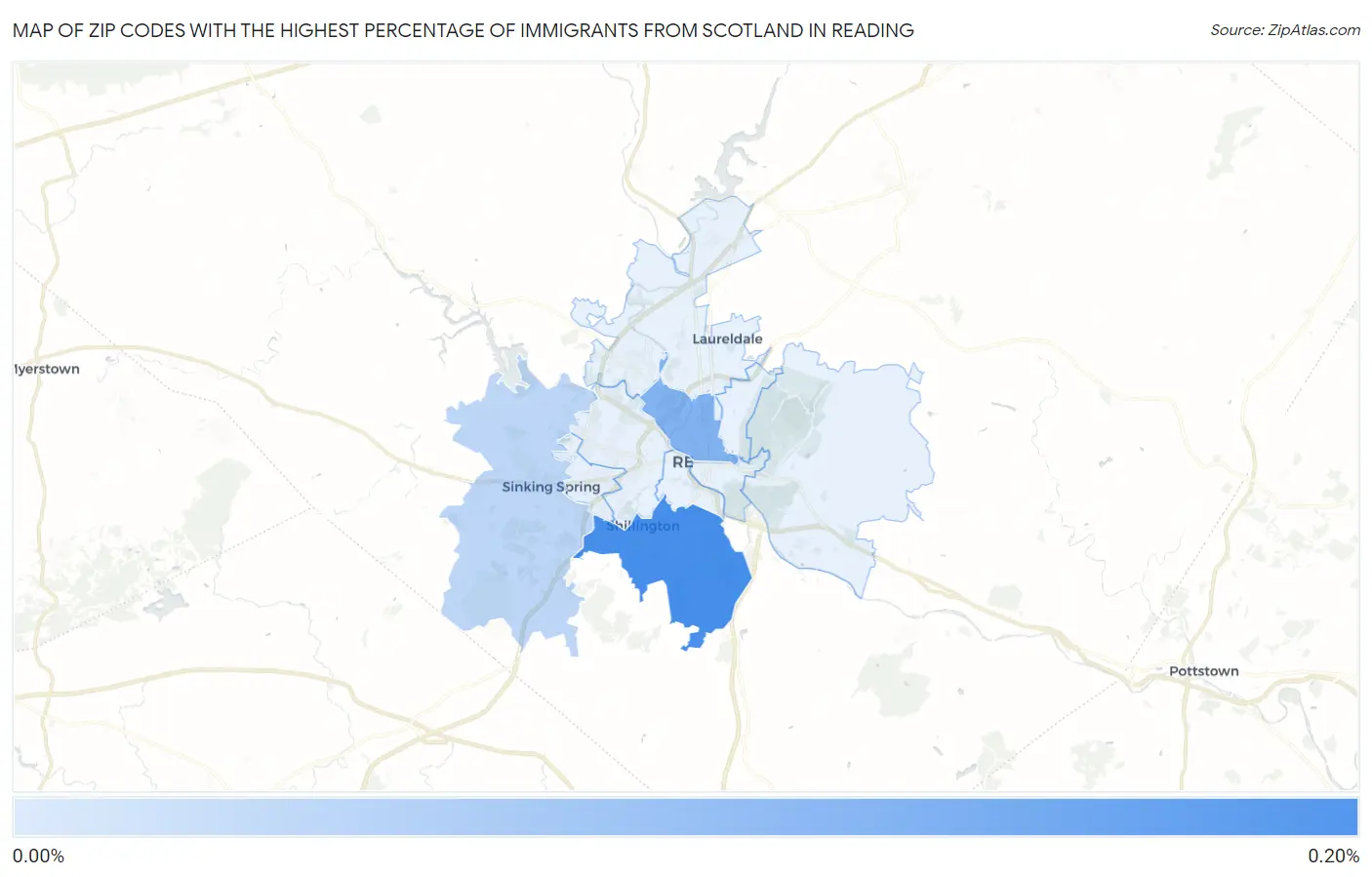 Zip Codes with the Highest Percentage of Immigrants from Scotland in Reading Map