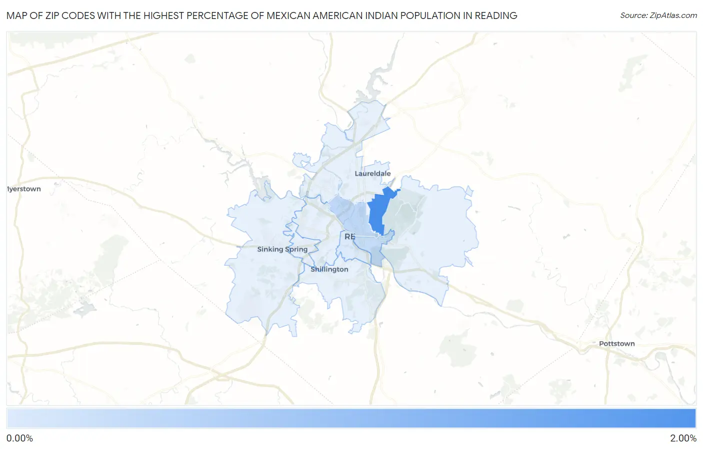 Zip Codes with the Highest Percentage of Mexican American Indian Population in Reading Map