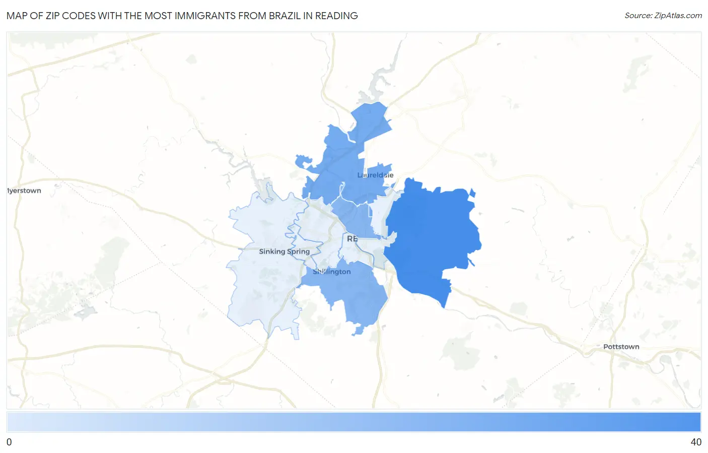 Zip Codes with the Most Immigrants from Brazil in Reading Map