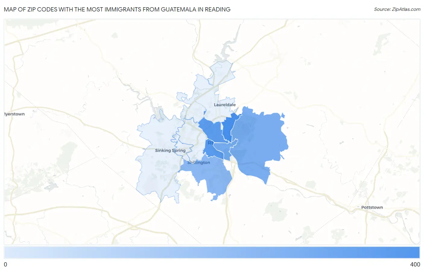 Zip Codes with the Most Immigrants from Guatemala in Reading Map