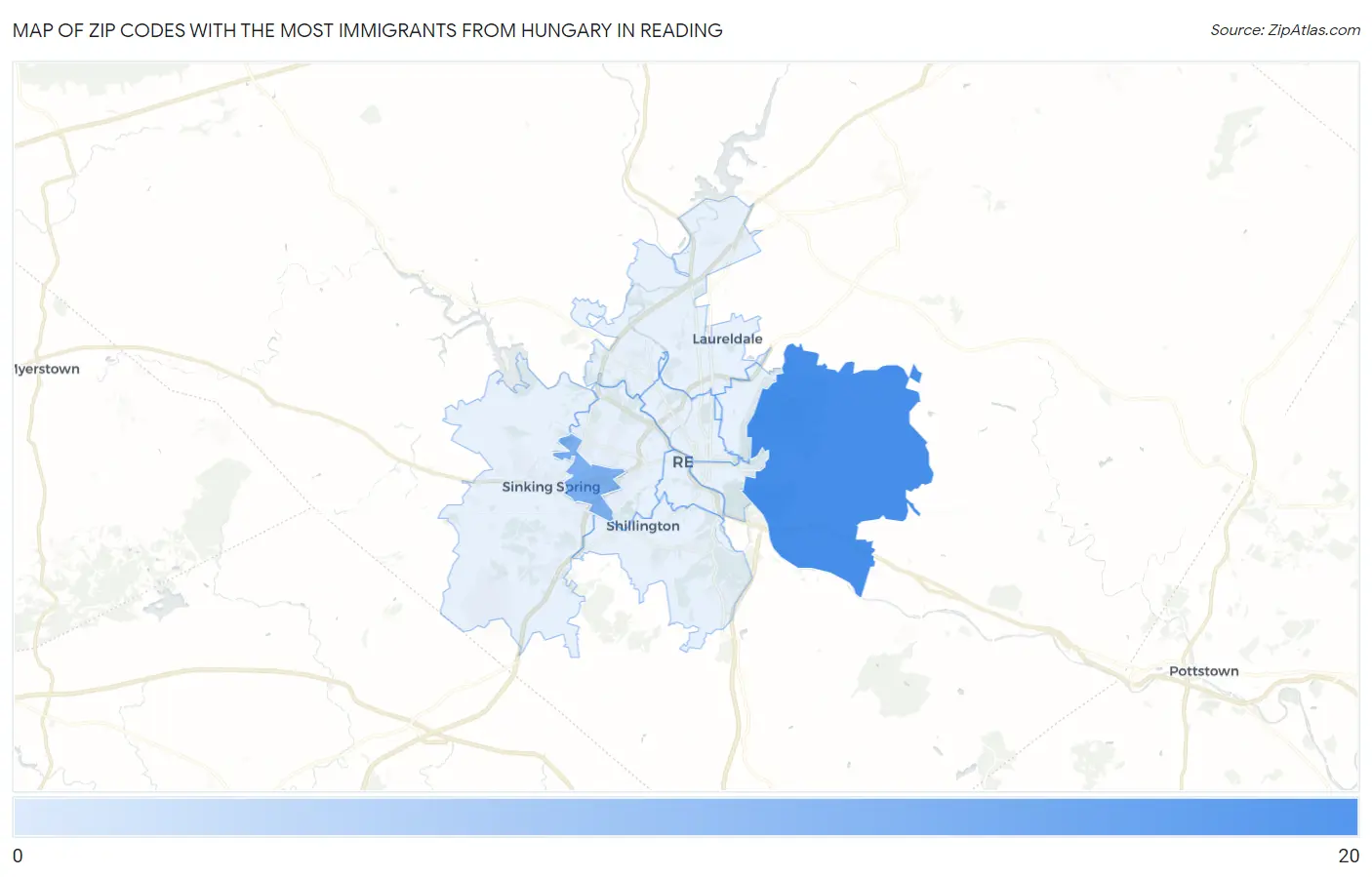 Zip Codes with the Most Immigrants from Hungary in Reading Map