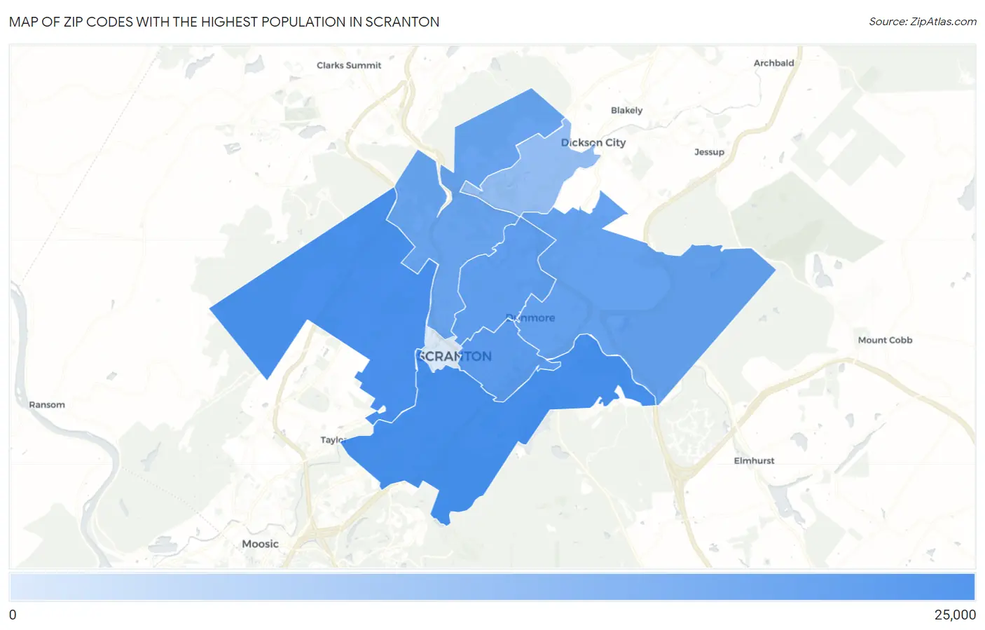 Zip Codes with the Highest Population in Scranton Map