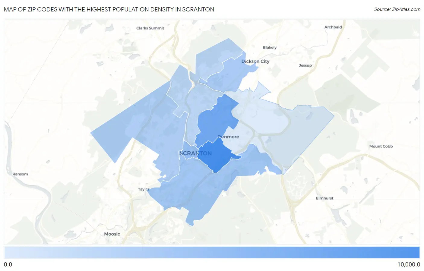 Zip Codes with the Highest Population Density in Scranton Map