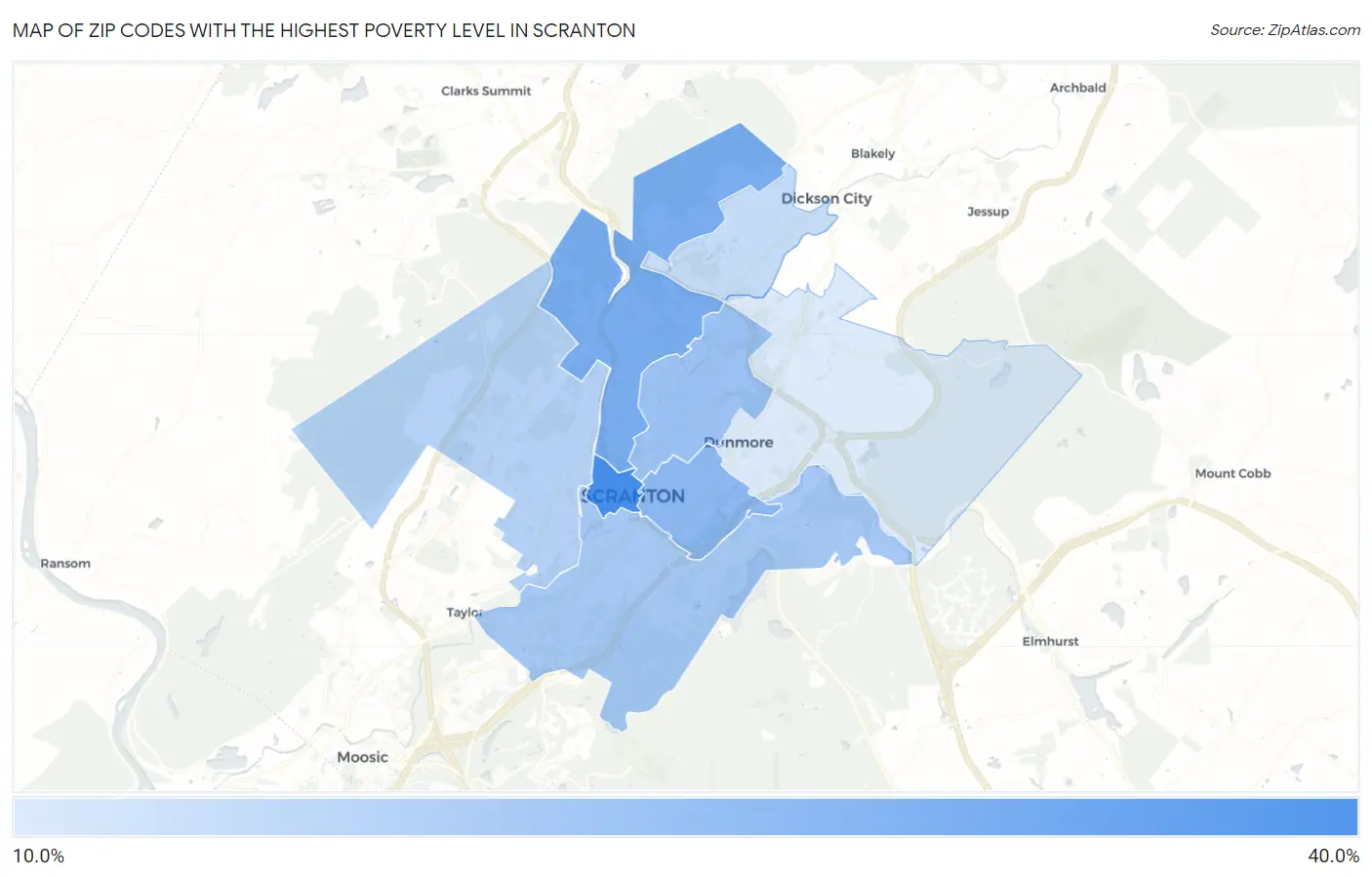 Zip Codes with the Highest Poverty Level in Scranton Map
