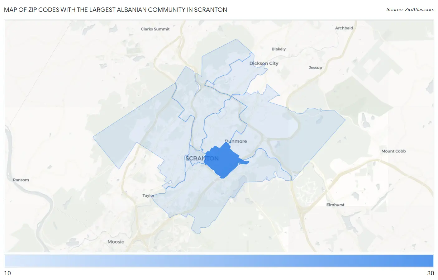 Zip Codes with the Largest Albanian Community in Scranton Map