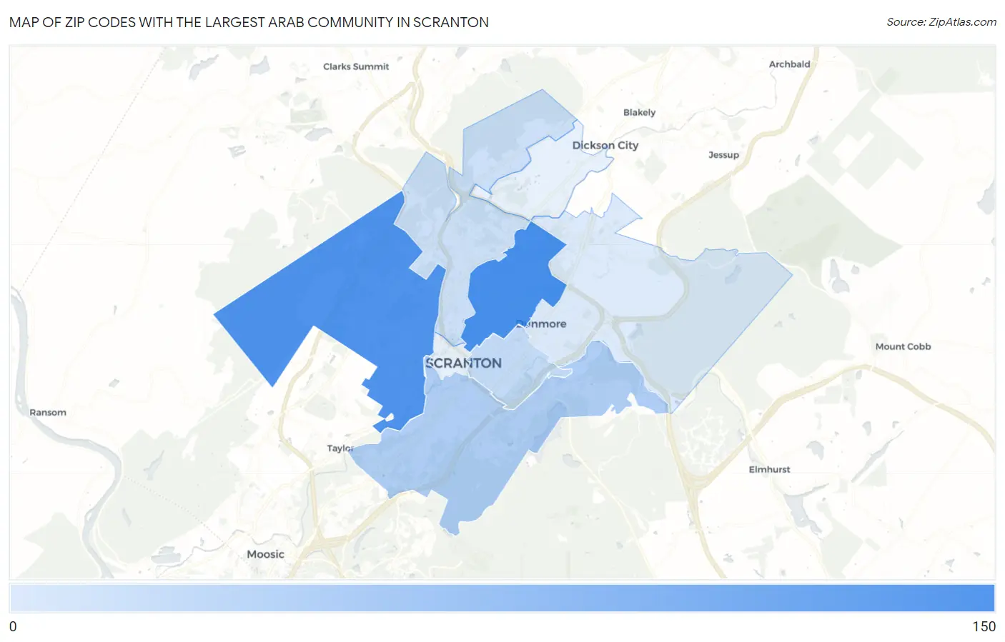 Zip Codes with the Largest Arab Community in Scranton Map