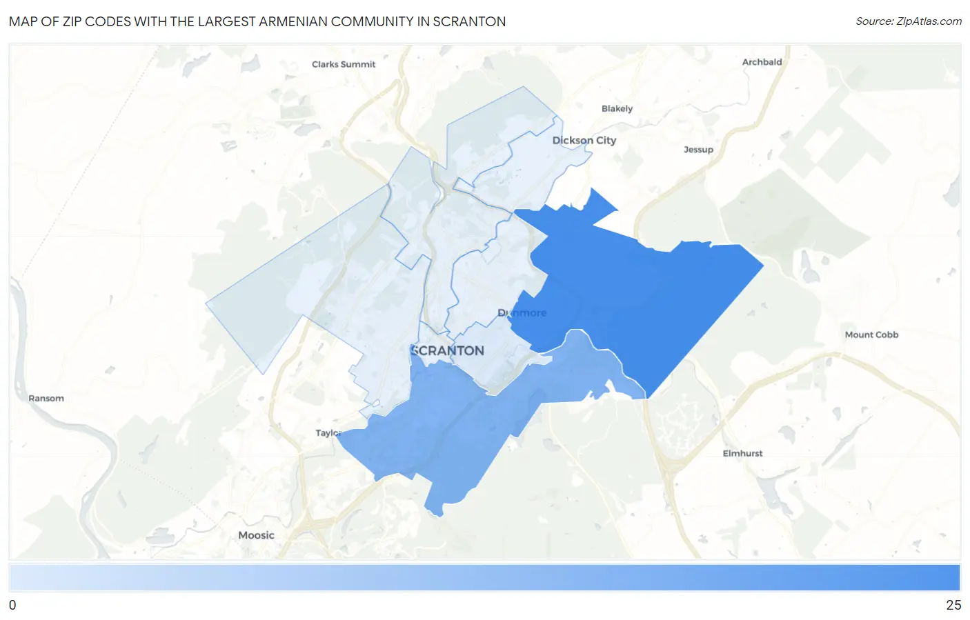 Zip Codes with the Largest Armenian Community in Scranton Map