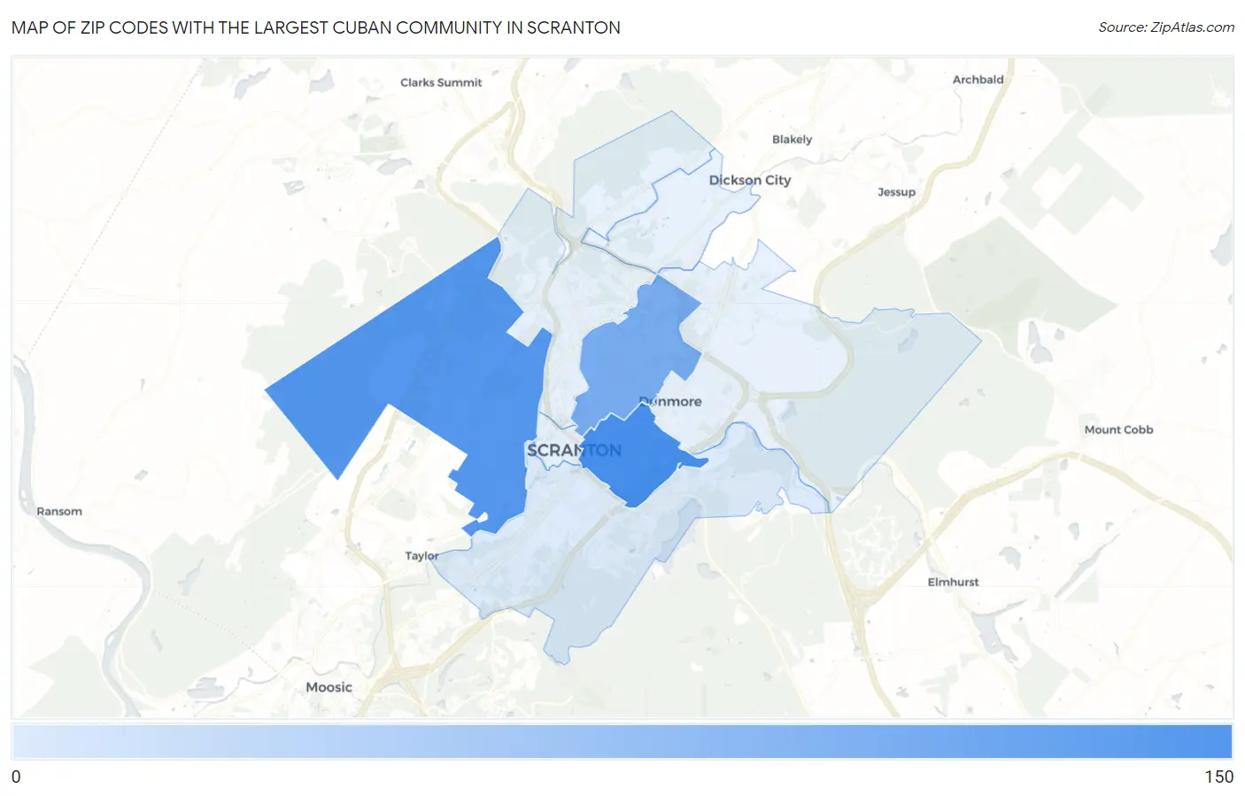 Zip Codes with the Largest Cuban Community in Scranton Map