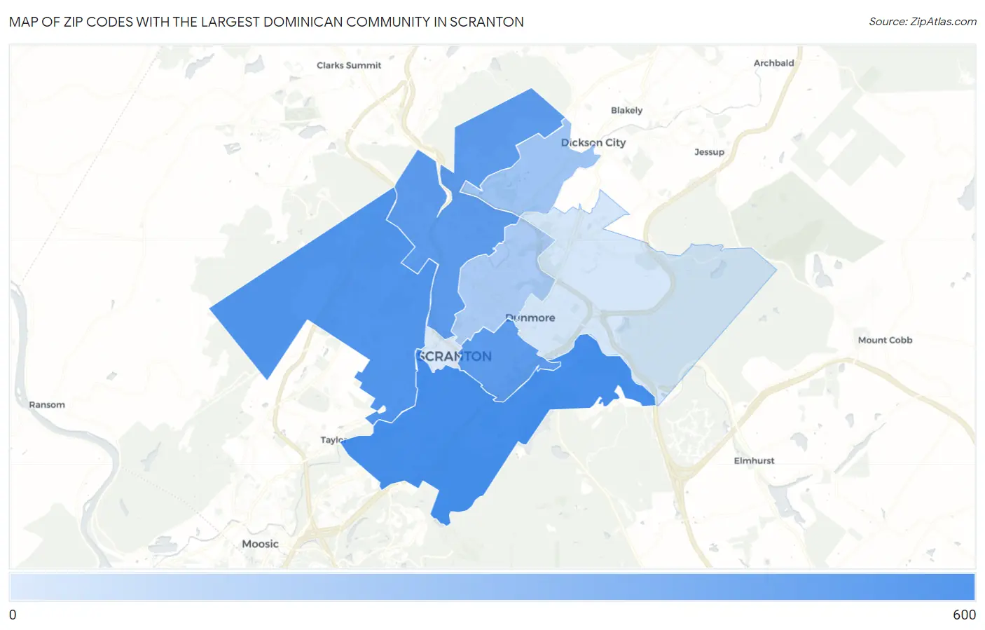 Zip Codes with the Largest Dominican Community in Scranton Map