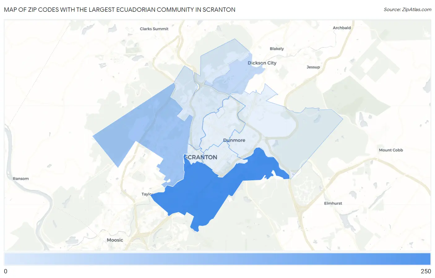 Zip Codes with the Largest Ecuadorian Community in Scranton Map