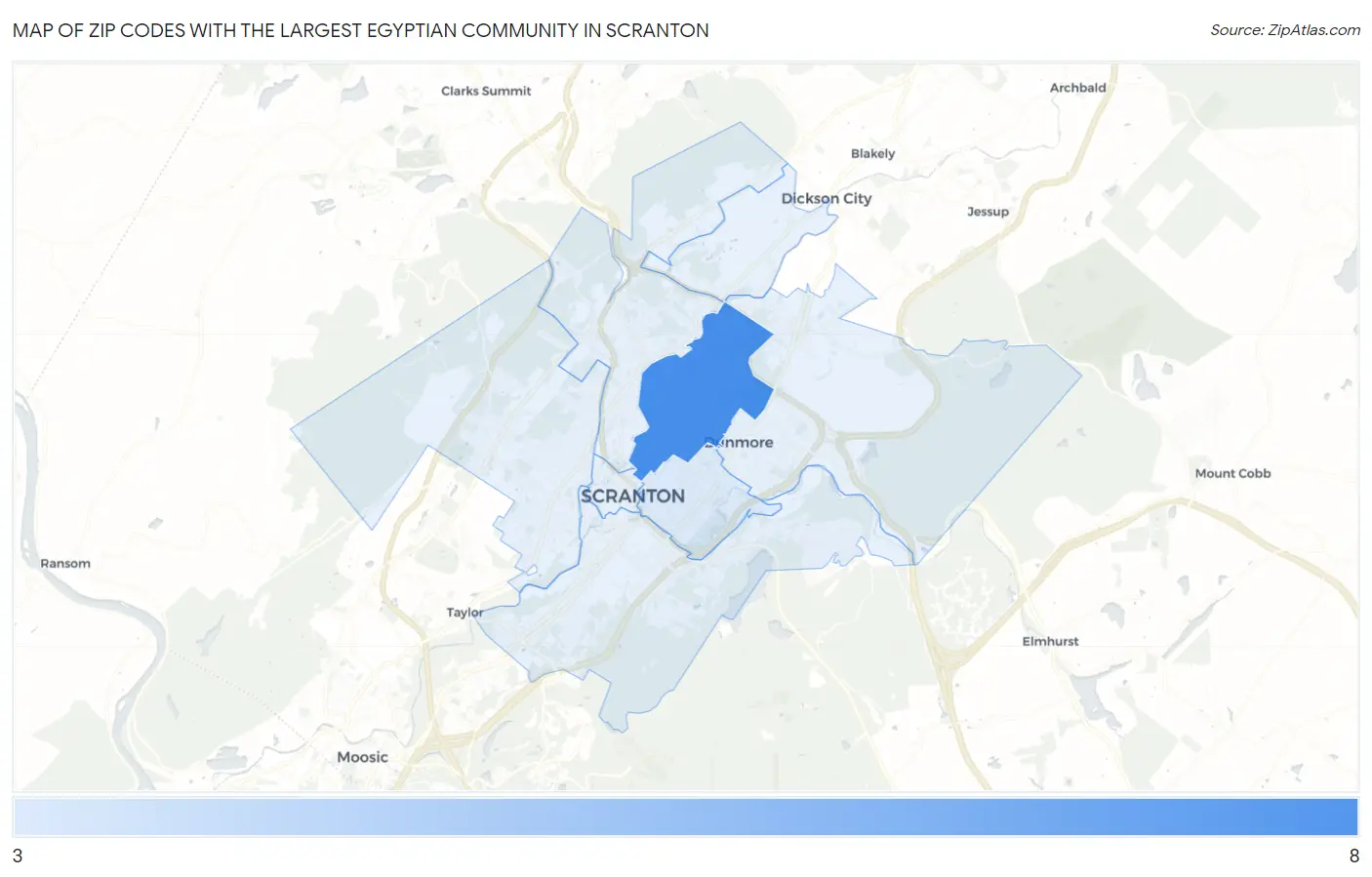 Zip Codes with the Largest Egyptian Community in Scranton Map