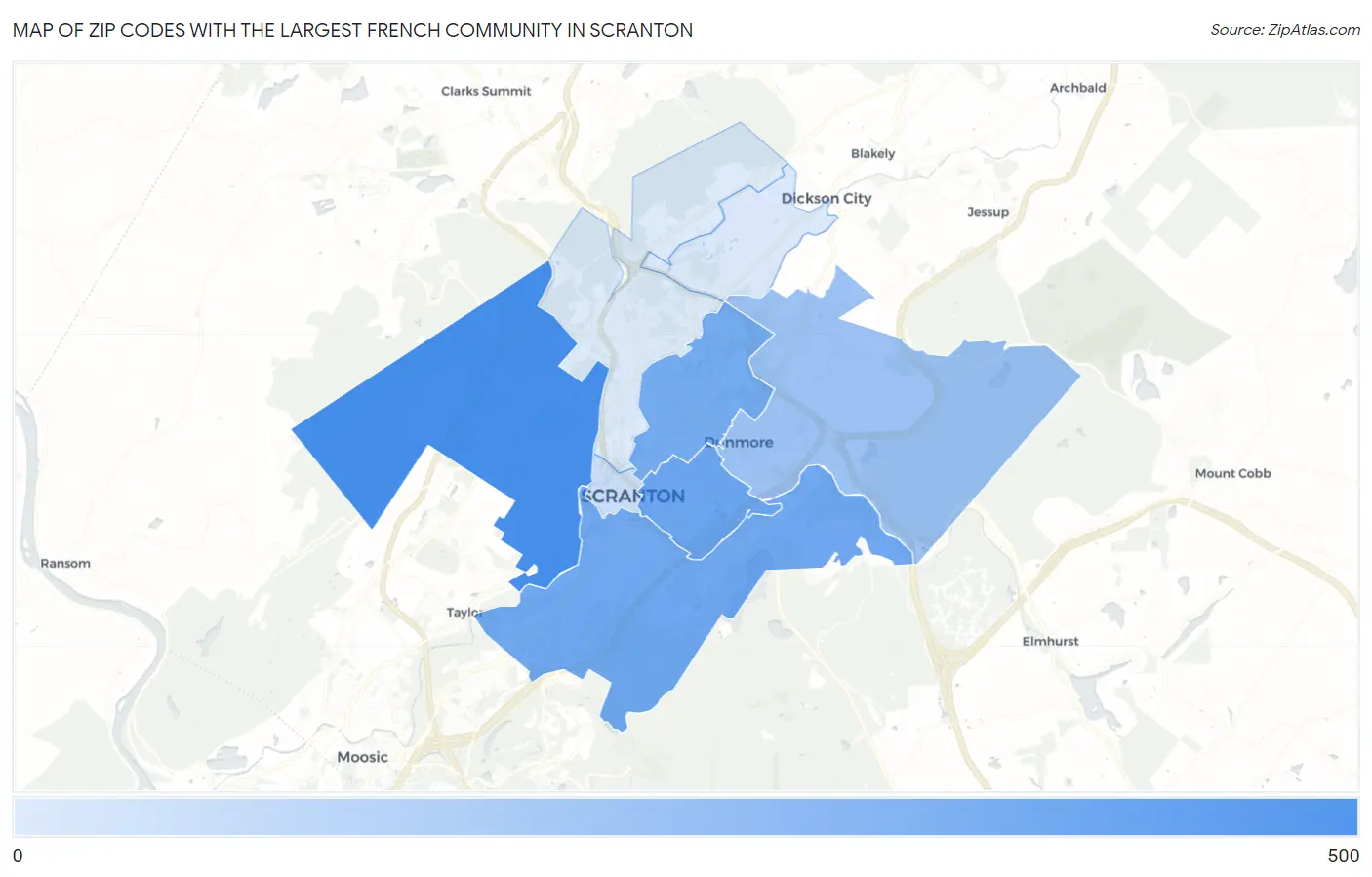 Zip Codes with the Largest French Community in Scranton Map