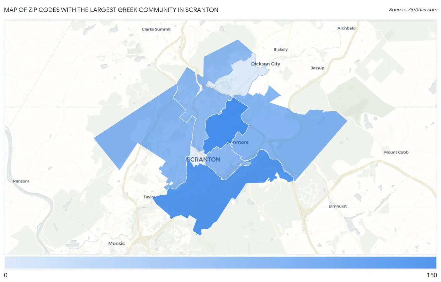 Zip Codes with the Largest Greek Community in Scranton Map