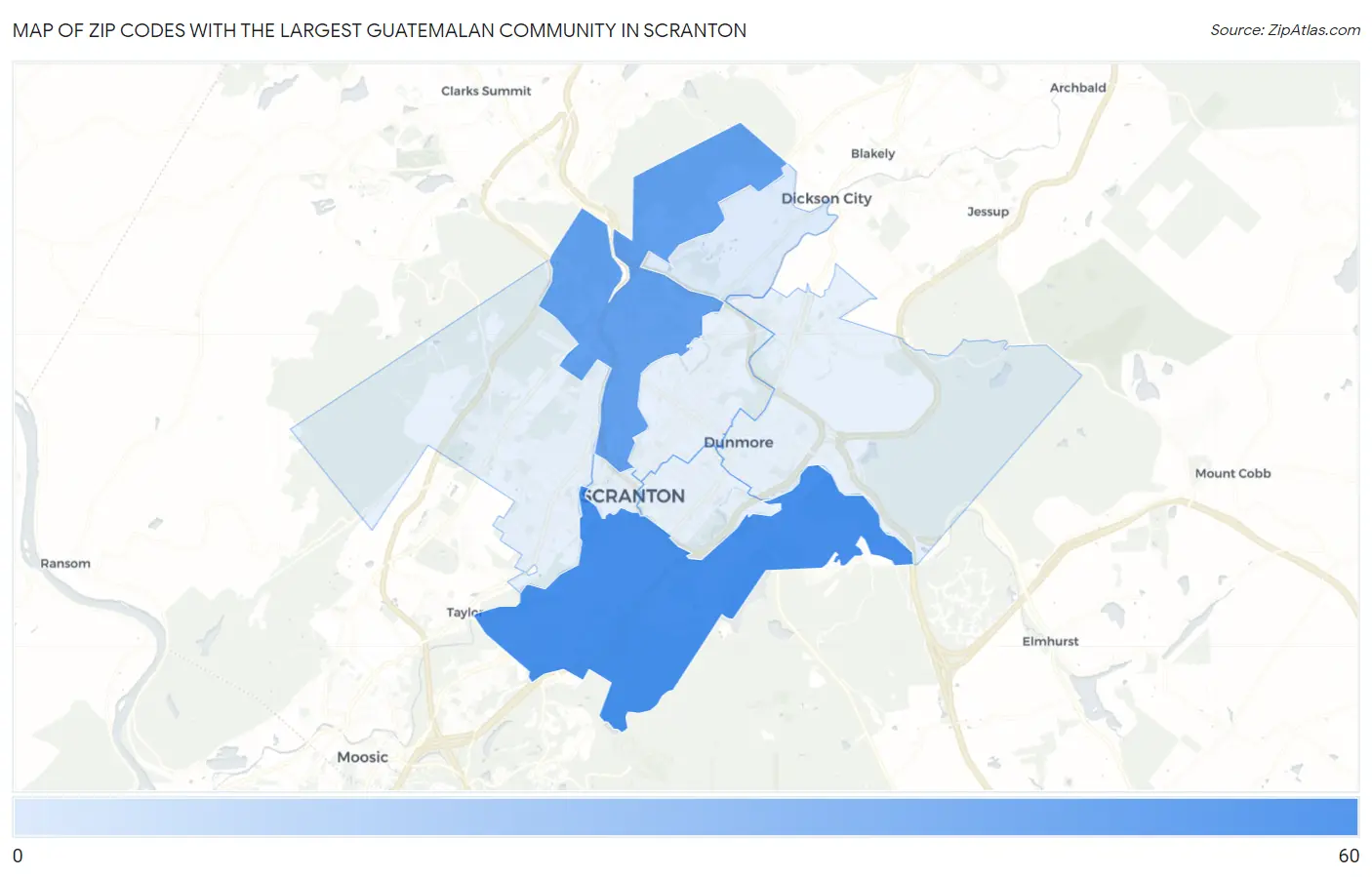 Zip Codes with the Largest Guatemalan Community in Scranton Map