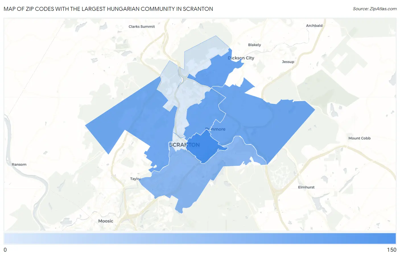 Zip Codes with the Largest Hungarian Community in Scranton Map