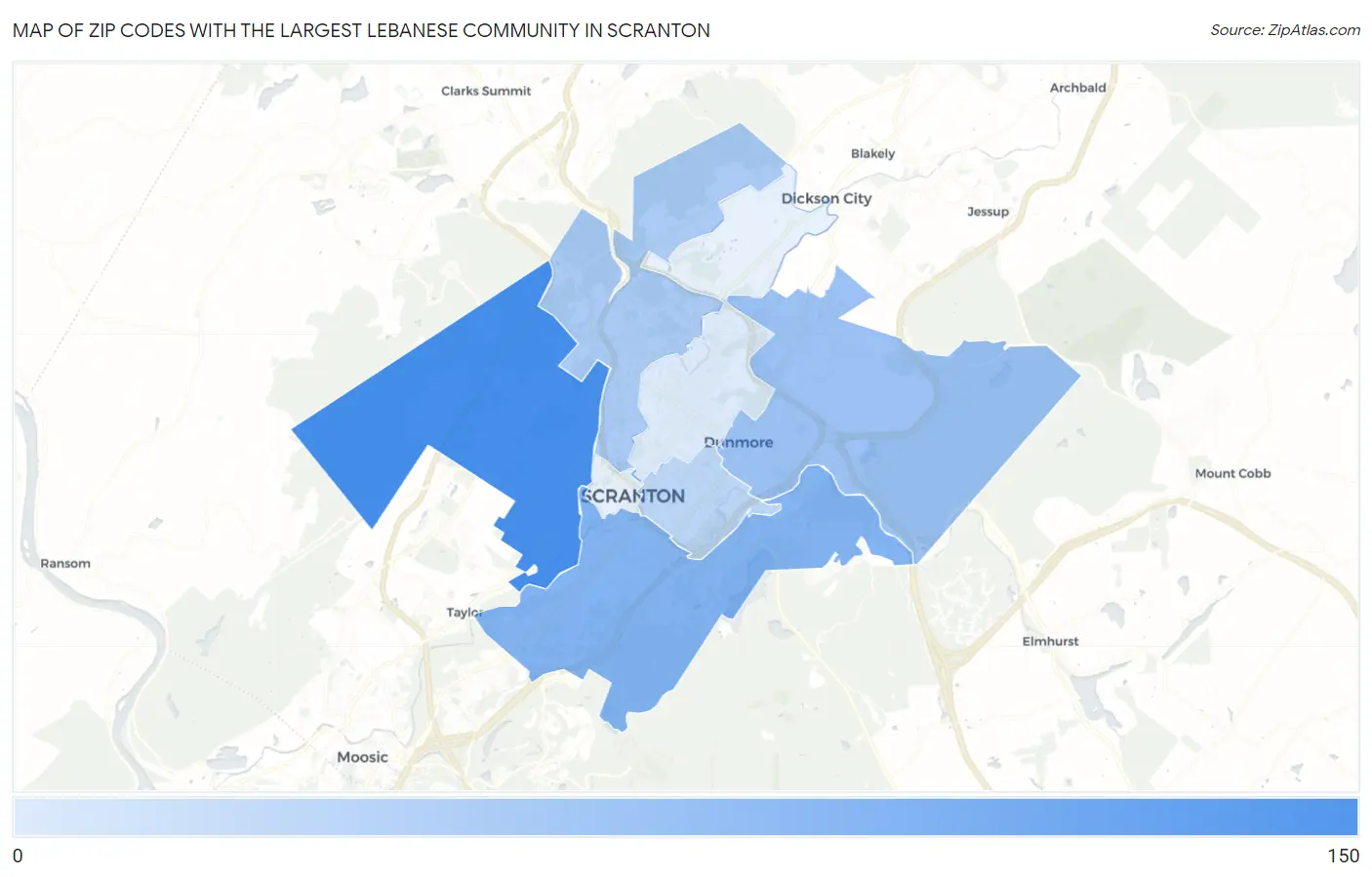 Zip Codes with the Largest Lebanese Community in Scranton Map