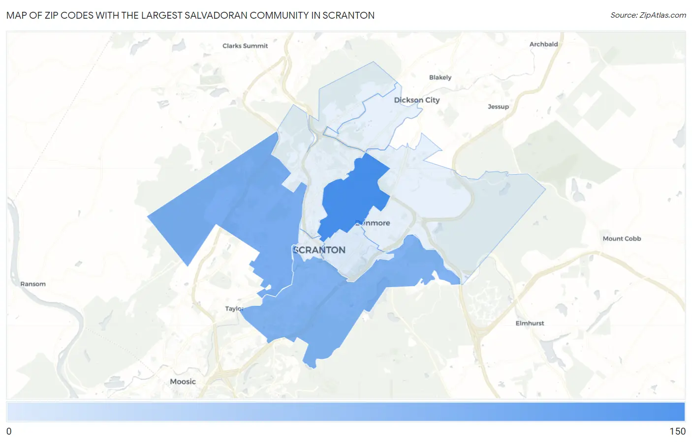 Zip Codes with the Largest Salvadoran Community in Scranton Map