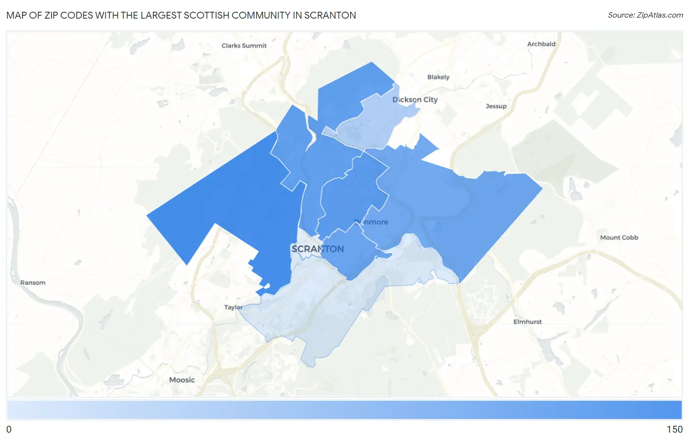 Zip Codes with the Largest Scottish Community in Scranton Map