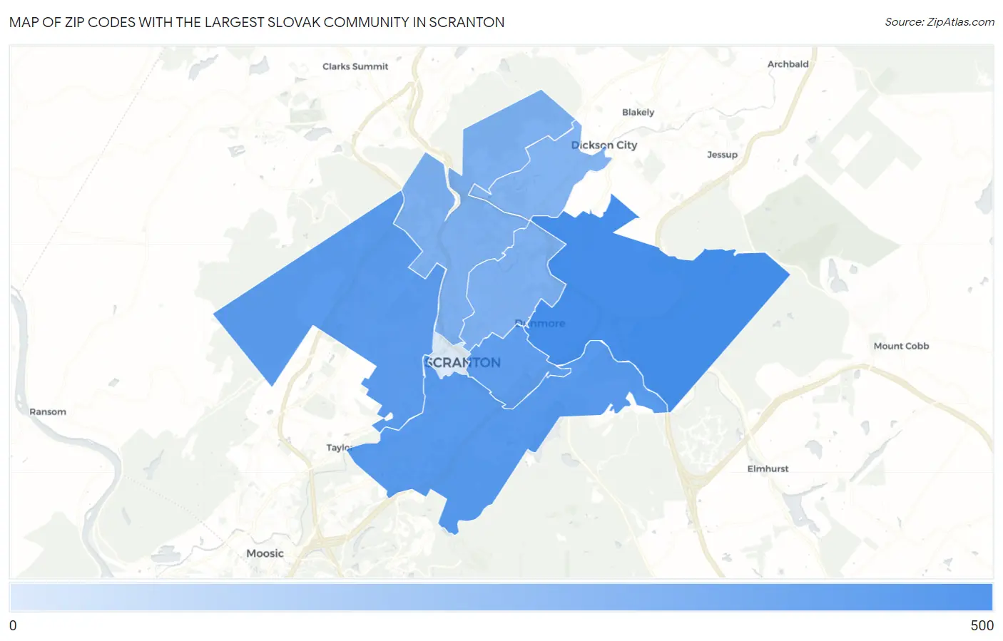 Zip Codes with the Largest Slovak Community in Scranton Map