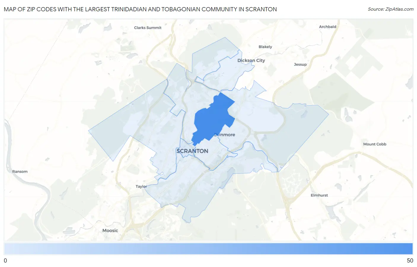 Zip Codes with the Largest Trinidadian and Tobagonian Community in Scranton Map