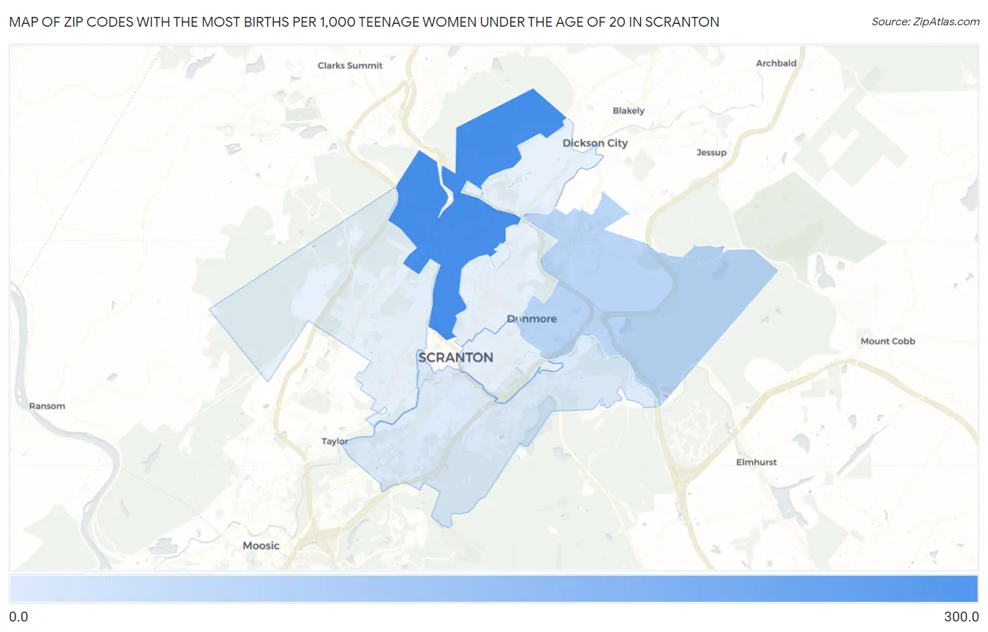 Zip Codes with the Most Births per 1,000 Teenage Women Under the Age of 20 in Scranton Map