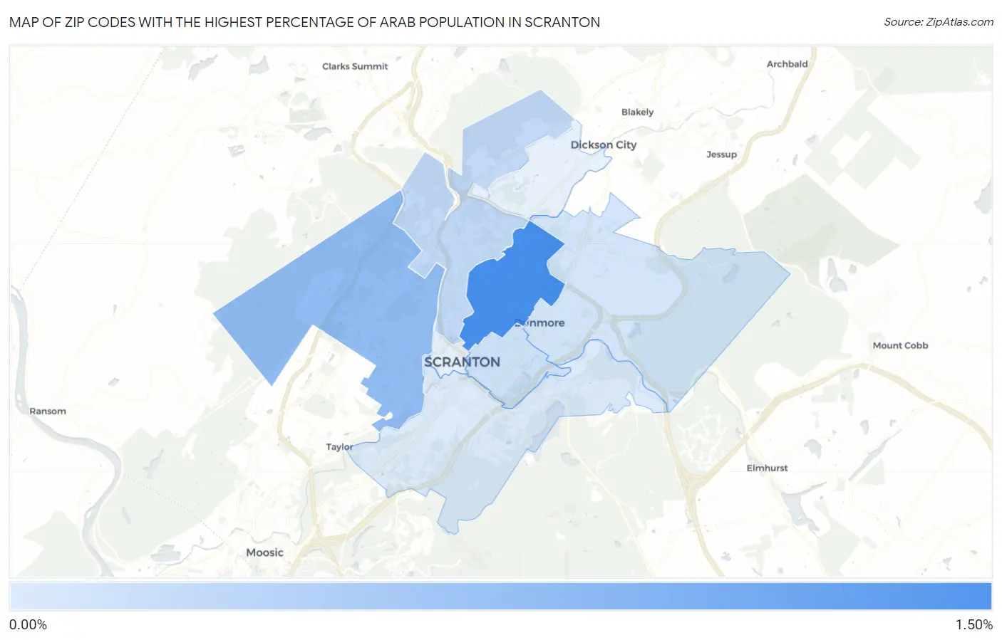 Zip Codes with the Highest Percentage of Arab Population in Scranton Map