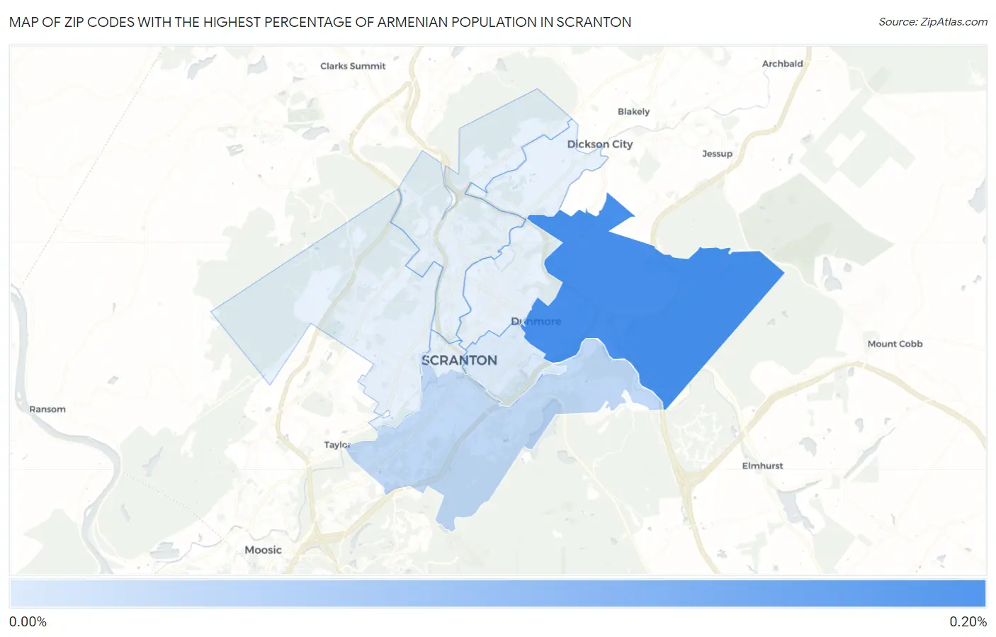 Zip Codes with the Highest Percentage of Armenian Population in Scranton Map