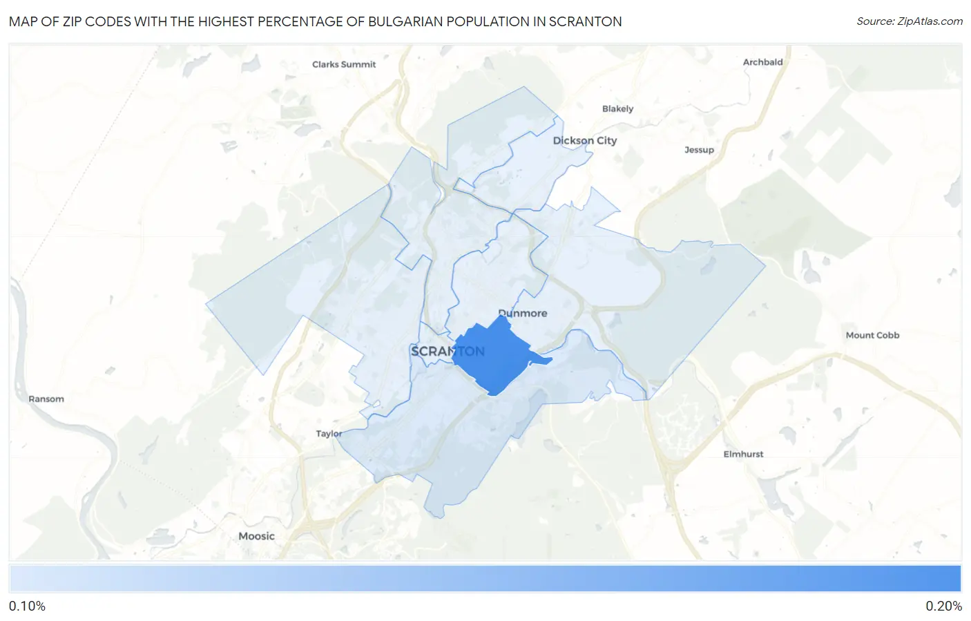 Zip Codes with the Highest Percentage of Bulgarian Population in Scranton Map