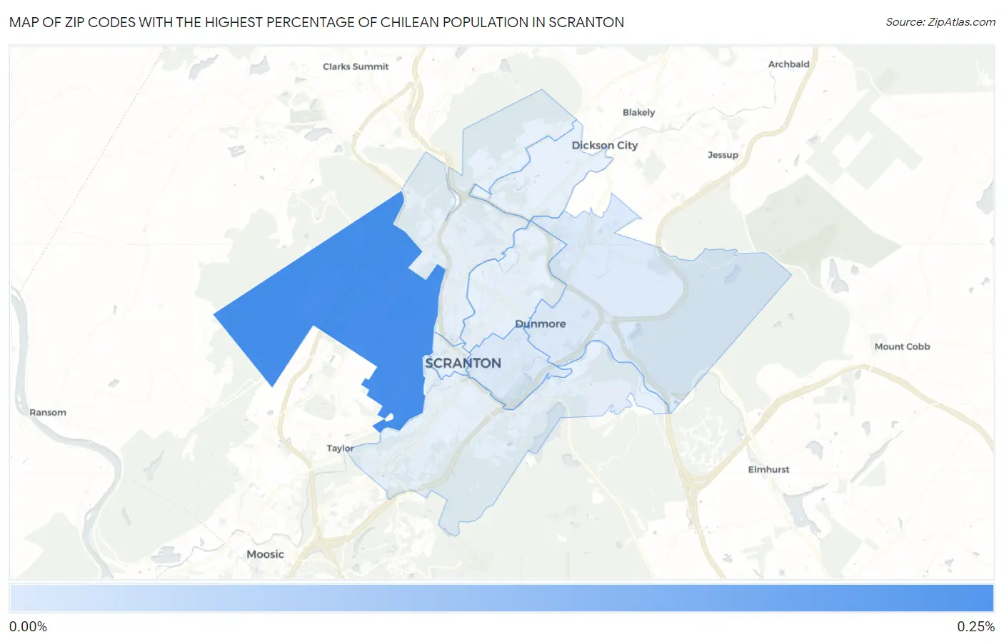 Zip Codes with the Highest Percentage of Chilean Population in Scranton Map