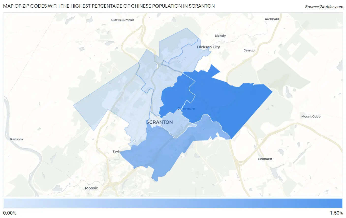 Zip Codes with the Highest Percentage of Chinese Population in Scranton Map