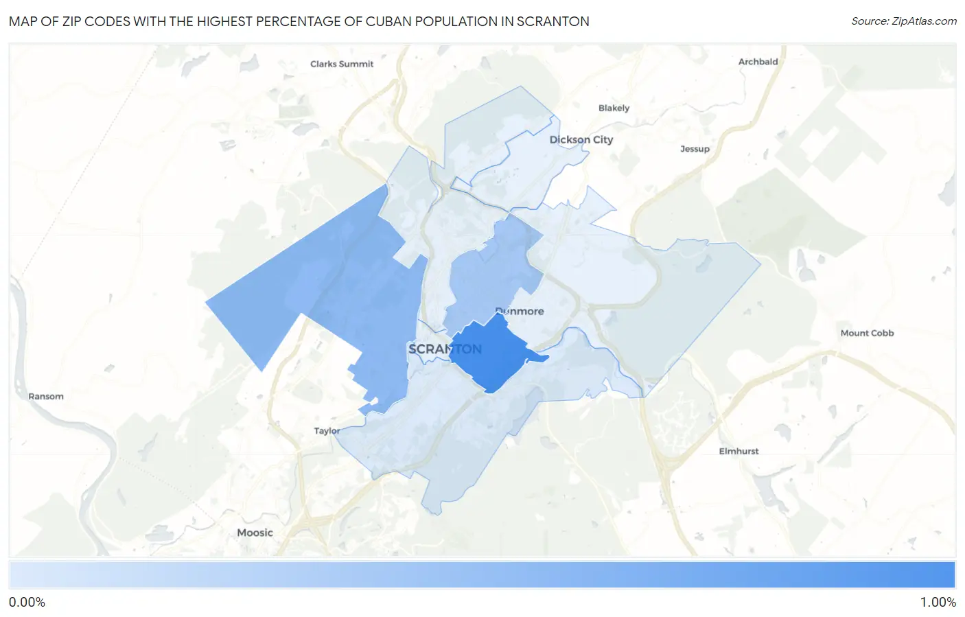 Zip Codes with the Highest Percentage of Cuban Population in Scranton Map