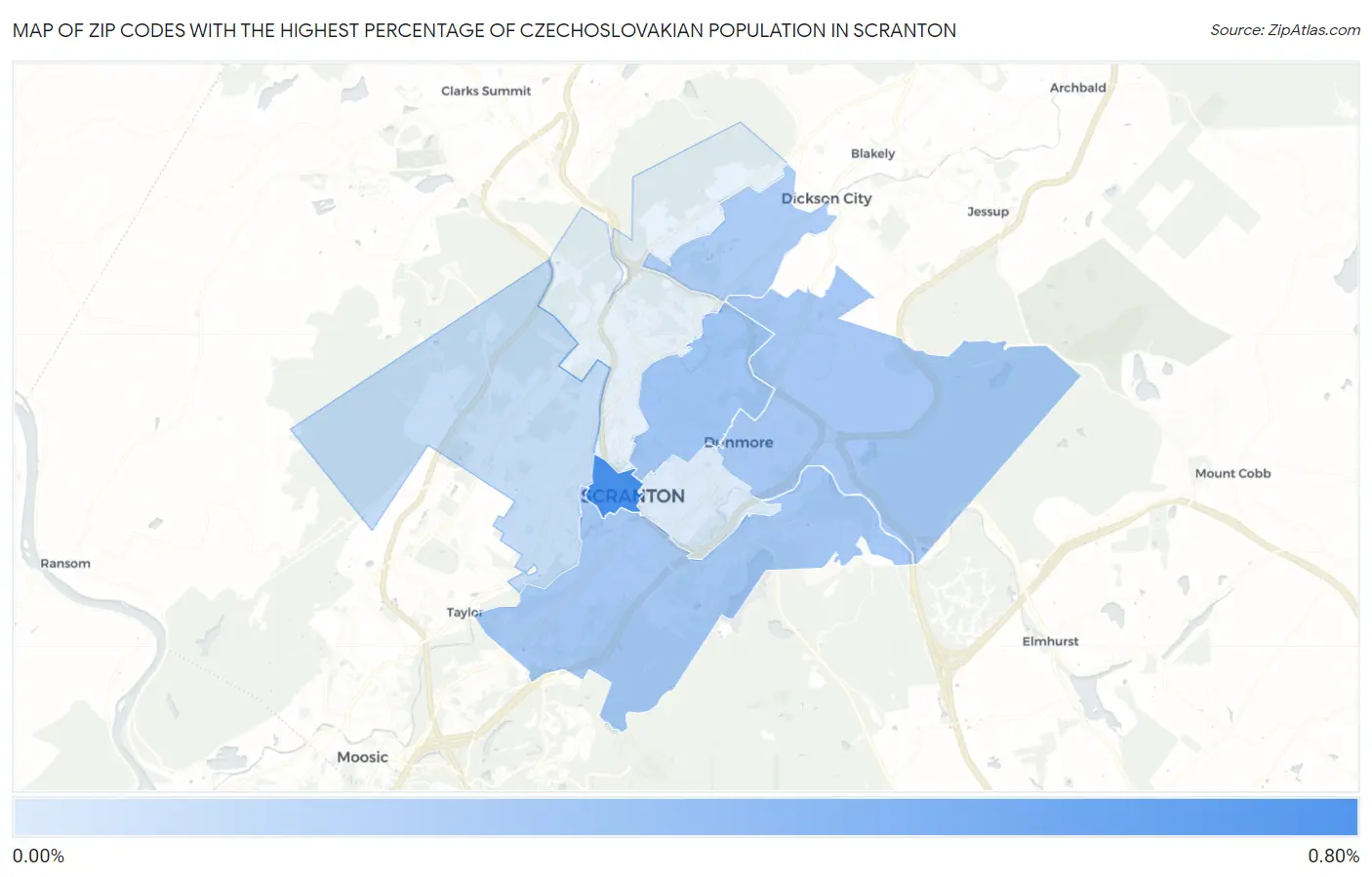 Zip Codes with the Highest Percentage of Czechoslovakian Population in Scranton Map