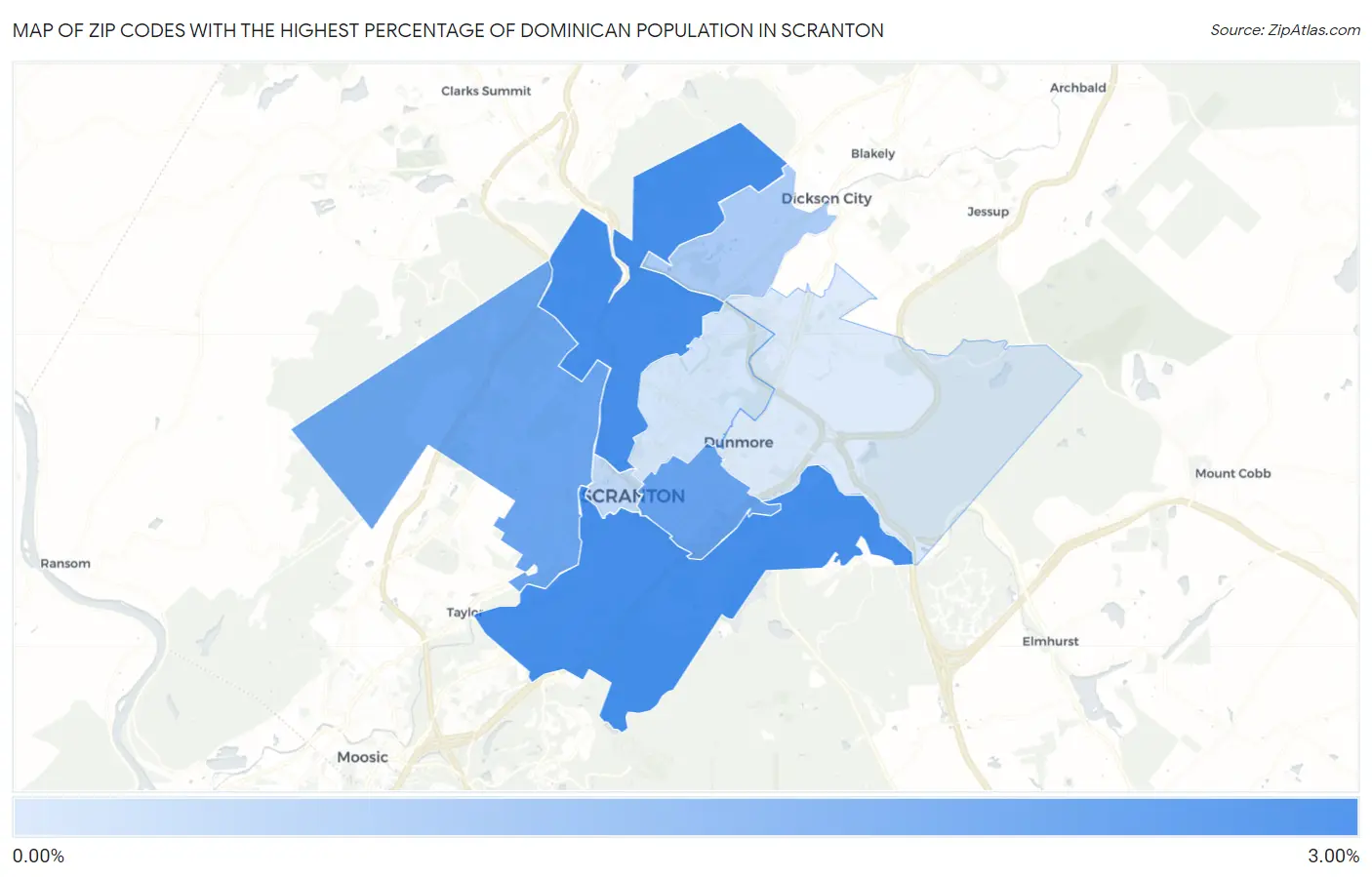Zip Codes with the Highest Percentage of Dominican Population in Scranton Map