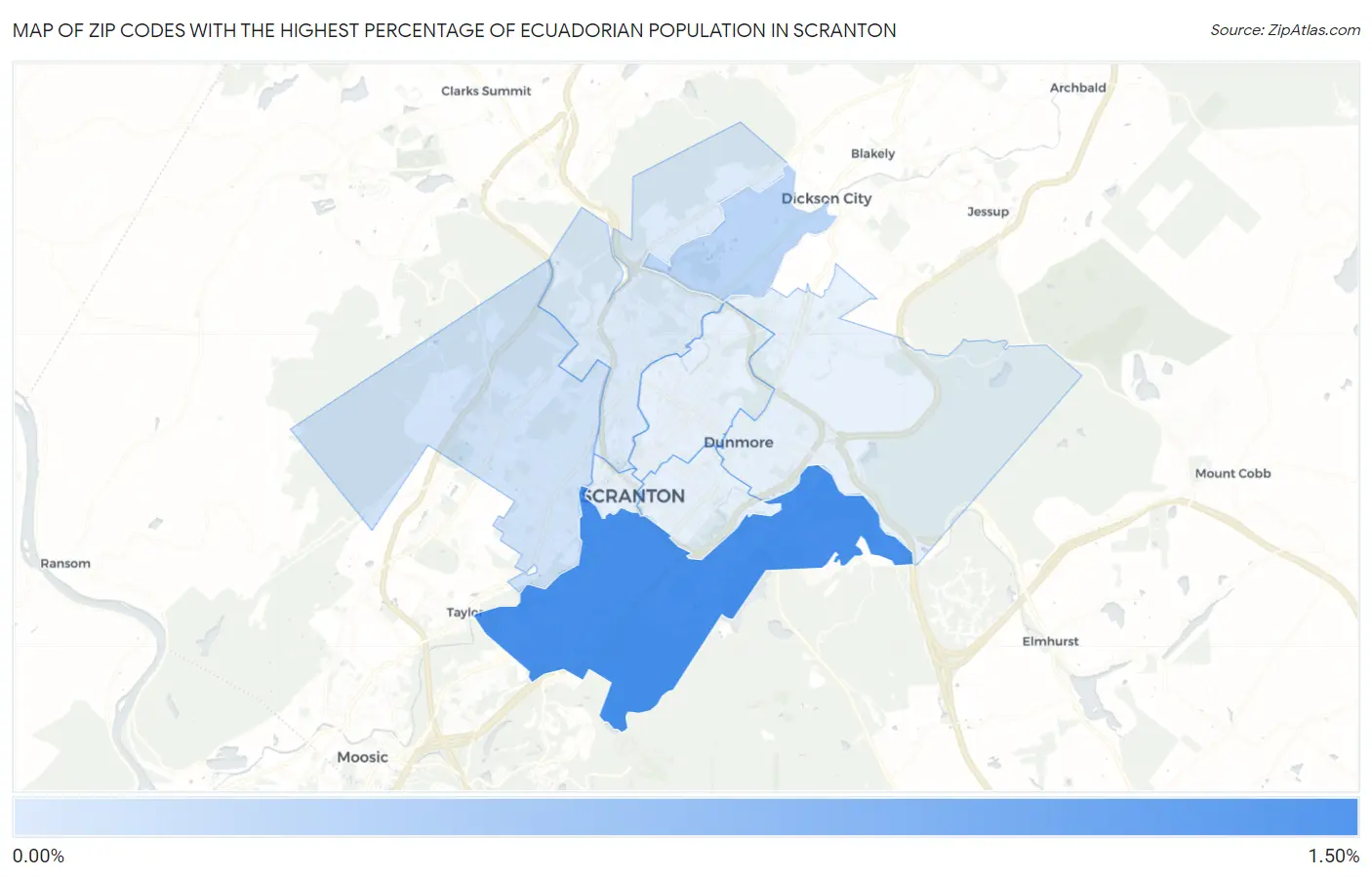 Zip Codes with the Highest Percentage of Ecuadorian Population in Scranton Map