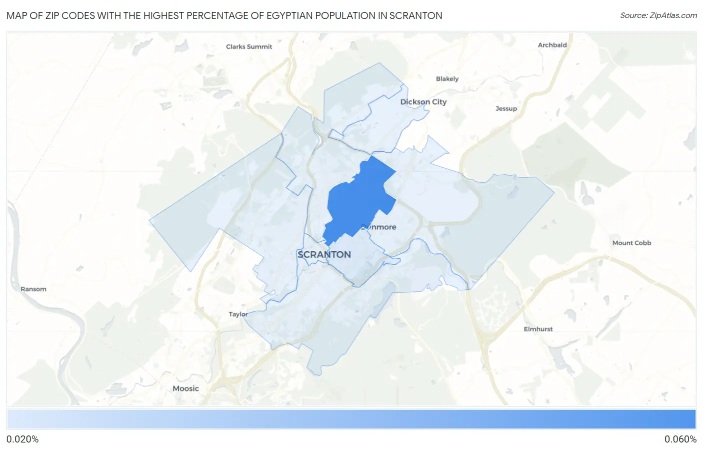 Zip Codes with the Highest Percentage of Egyptian Population in Scranton Map