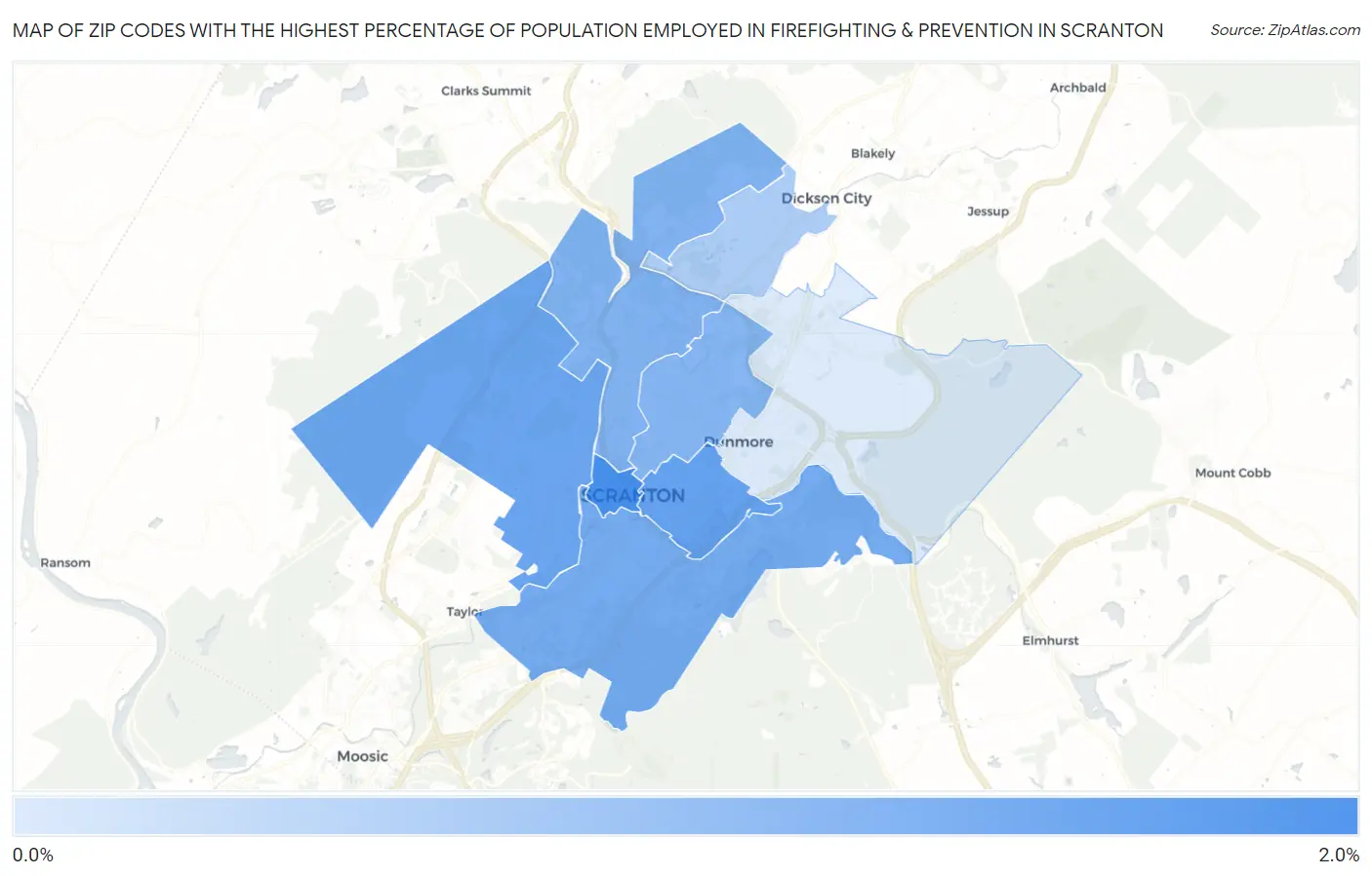 Zip Codes with the Highest Percentage of Population Employed in Firefighting & Prevention in Scranton Map